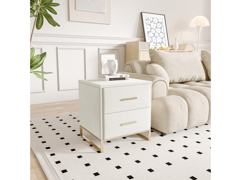  Lot de 2 table de chevet avec 2 tiroirs,table d’appoint de chevet,pieds dorés, blanc,40x40x50 cm  - Conforama R