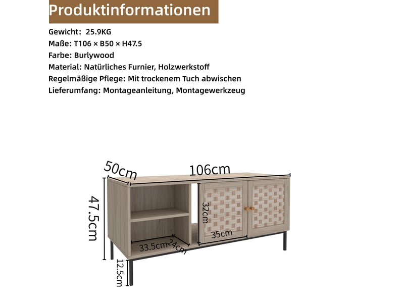  Table basse rectangulaire 4 portes coulissantes 106x50x47.5 cm décor chêne  - Conforama C