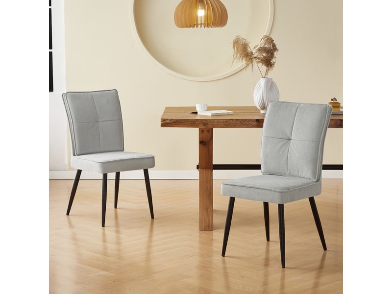  Lot de 2 chaises de salle à manger avec piétement métallique, assise rembourrée en velours effet pied-de-coq gris clair, pour salon et cuisine  - Conforama B