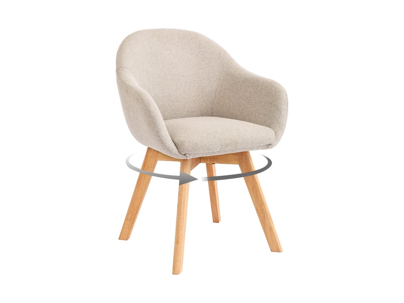 Lot de 4 chaises de salle à manger pivotantes à 360° – tissu effet lin respirant, pieds en bois massif - beige - Conforama W