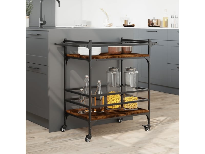  Desserte de cuisine, chariot de rangement chêne fumé 82x40x78,5 cm bois d'ingénierie  - Conforama D