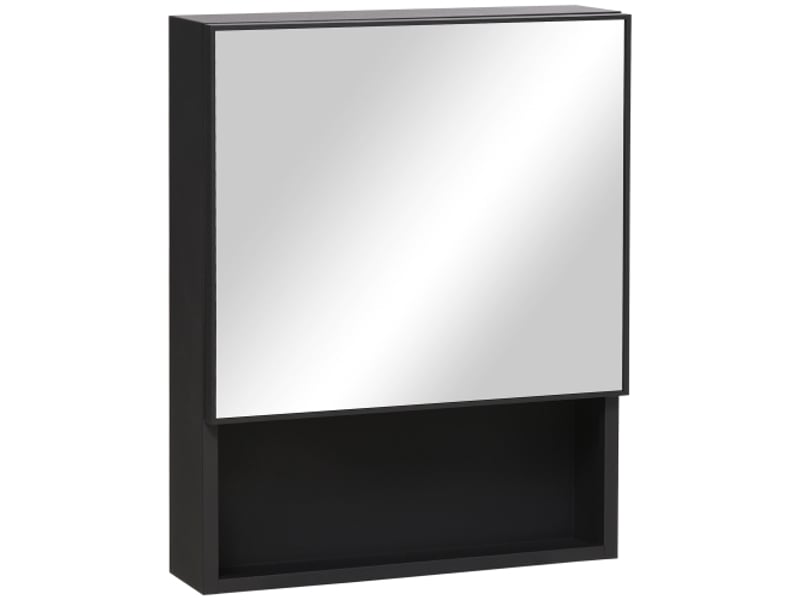 Armoire miroir salle de bain inox 46x13,5x58 cm avec 2 étagères intérieures et niche en verre - Conforama A