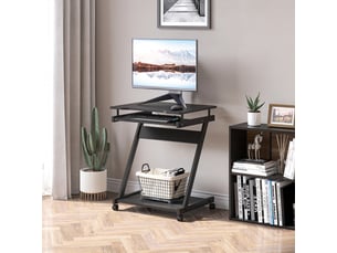 Bureau informatique roulant - bureau mobile - table d'ordinateur - tablette coulissante clavier + étagère - noir