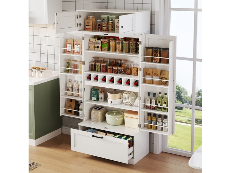  Armoire de cuisine blanche 80 x 40 x 180 cm avec tiroir et casiers à bouteilles  - Conforama B