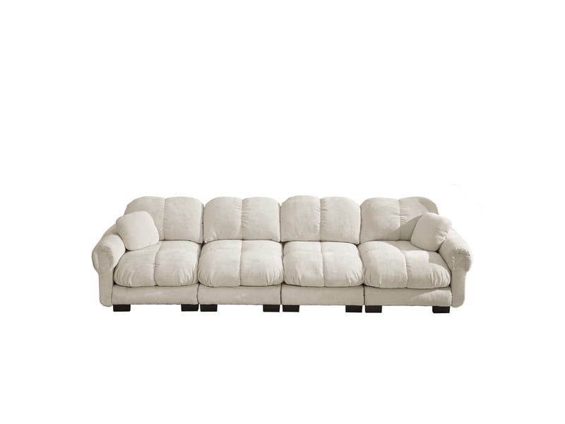 Canapé modulaire design confort 330x86x90 cm, coussins garnis, canapé salon avec accoudoirs incurvés, chenille, kaki clair - Conforama A