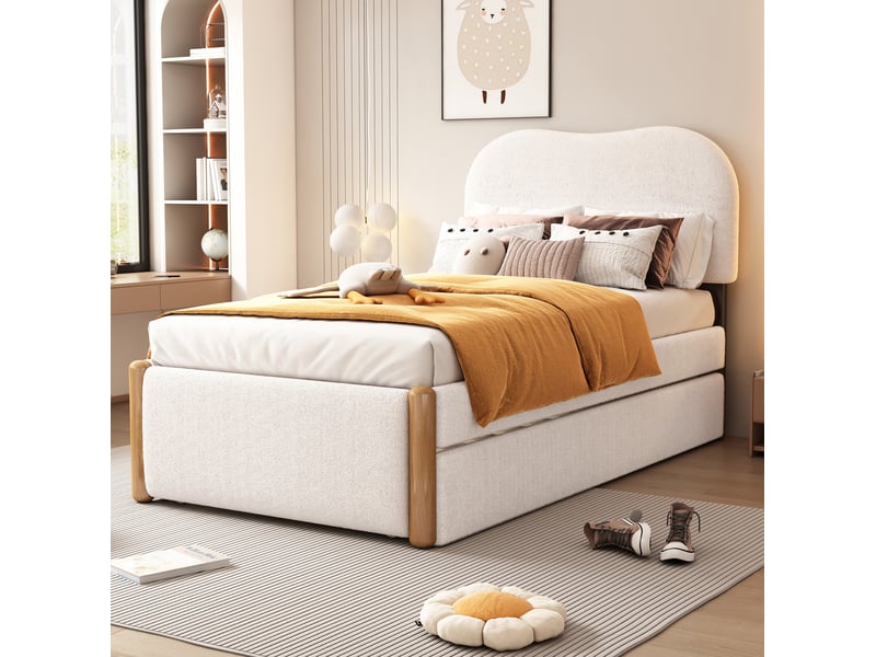  Lit gigogne rembourré 90x200 cm blanc avec lit roulant coulissant  - Conforama E