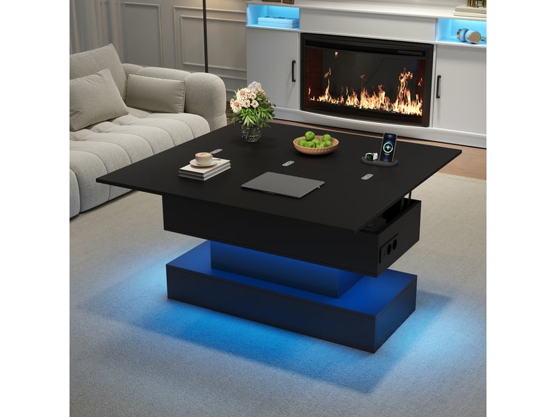 Table basse relevable 3 en 1 avec led et prise usb - rangement caché 100x50 cm noir - Conforama B