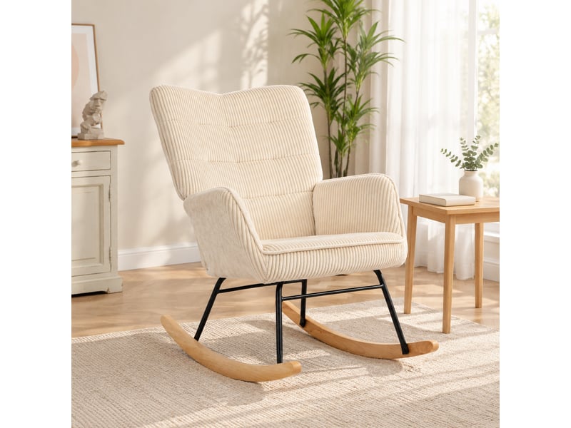  Fauteuil à bascule modenvie en velours côtelé beige 71 x 98 x 101 cm  - Conforama B