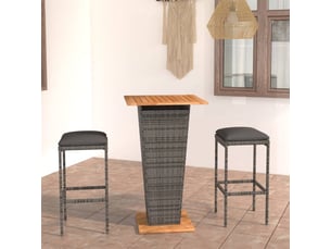 Ensemble de bar de jardin 3 pcs et coussins résine tressée gris