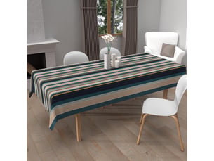 Nappe imprimée anti-tâches rectangle 140x240 cm bayaderes bleu, par soleil d'ocre