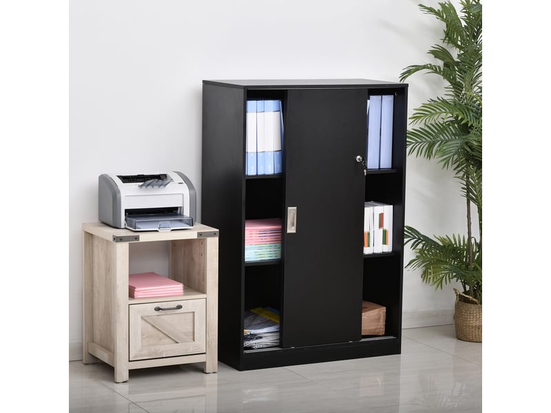  Armoire de bureau 2 portes coulissantes verrouillables dim. 80l x 40l x 120h cm noir 2 étagères panneaux particules  - Conforama D