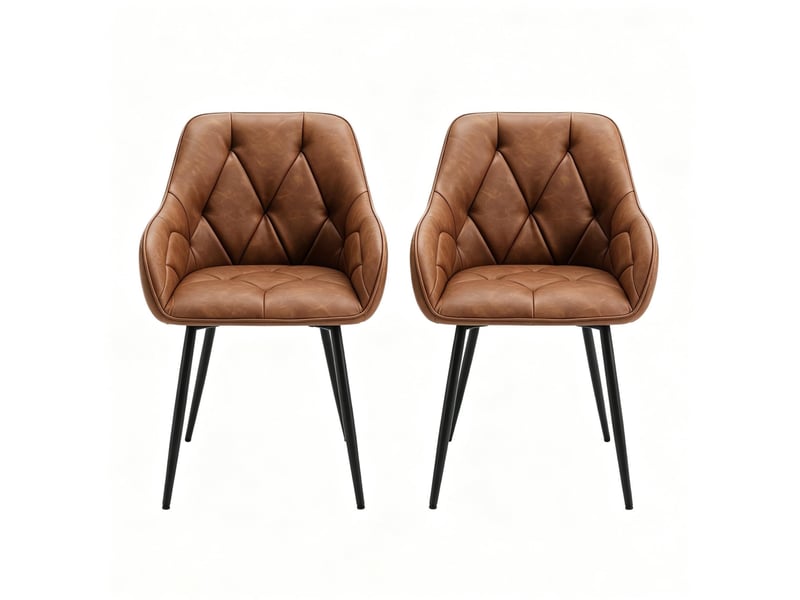  Lot de 2 chaises de salle à manger avec accoudoirs en similicuir marron, métal  - Conforama A