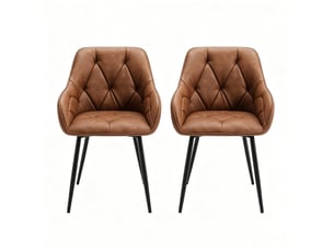Lot de 2 chaises de salle à manger avec accoudoirs en similicuir marron, métal