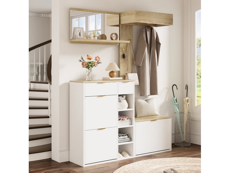  Meuble à chaussures en bois clair bicolore de 130 cm de large, avec 2 tiroirs  - Conforama D