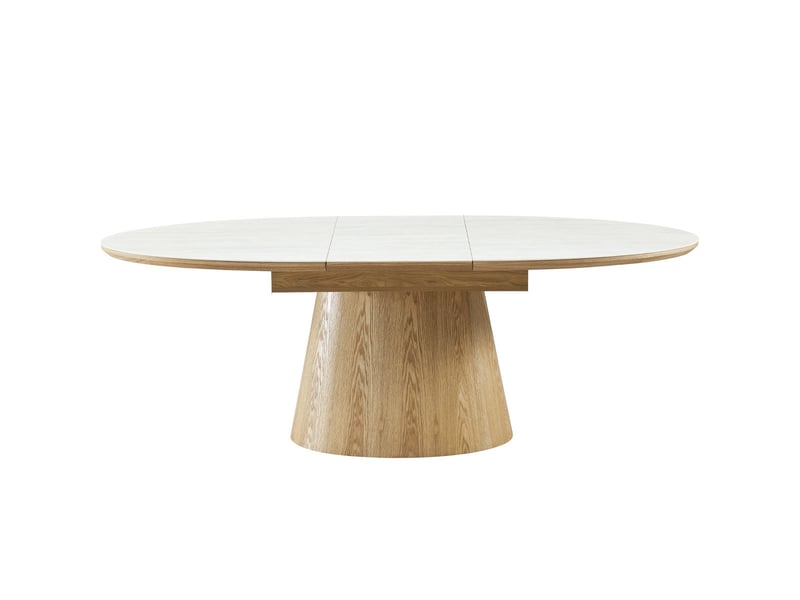 Table à manger extensible ovale en chêne clair et céramique effet travertin 6 à 8 personnes 170-220 cm - ora Ora - Conforama A