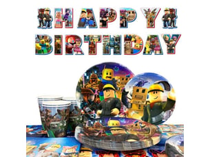 Decoration de table anniversaire roblox multicolore 16 invites kit avec nappe banderole assiettes serviettes gobelets