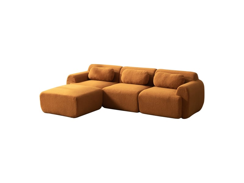 Canapé modulaire en tissu chenille rembourré de mousse 30d antidérapant facile à déplacer couleur caramel pour salon - Conforama E