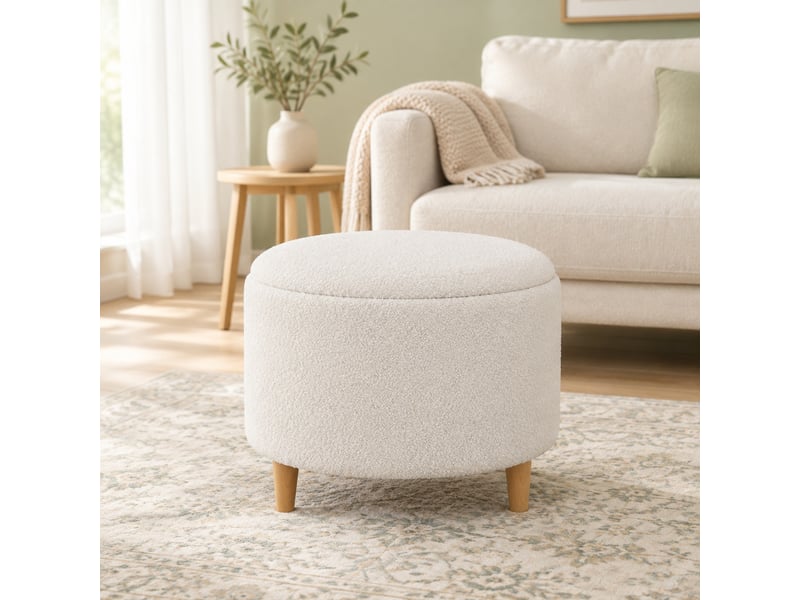  Pouf coffre modenvie rond ø 56 x h 42 cm à couvercle rabattable en polyester blanc  - Conforama E