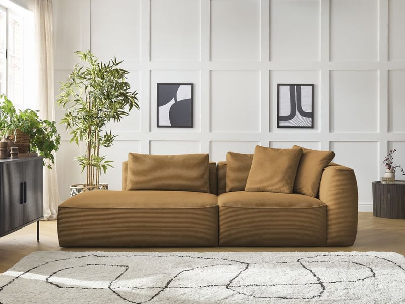 Bobochic canapé droit fixe 3 places leopold velours côtelé jaune accoudoir droit LEOPOLD - Conforama C