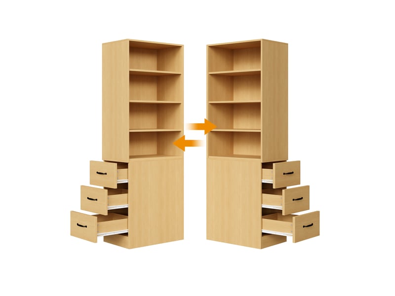  Bibliothèque 60x38x180 cm, tiroirs latéraux interchangeables gauche et droite, meuble salon et bureau, aggloméré, chêne  - Conforama E