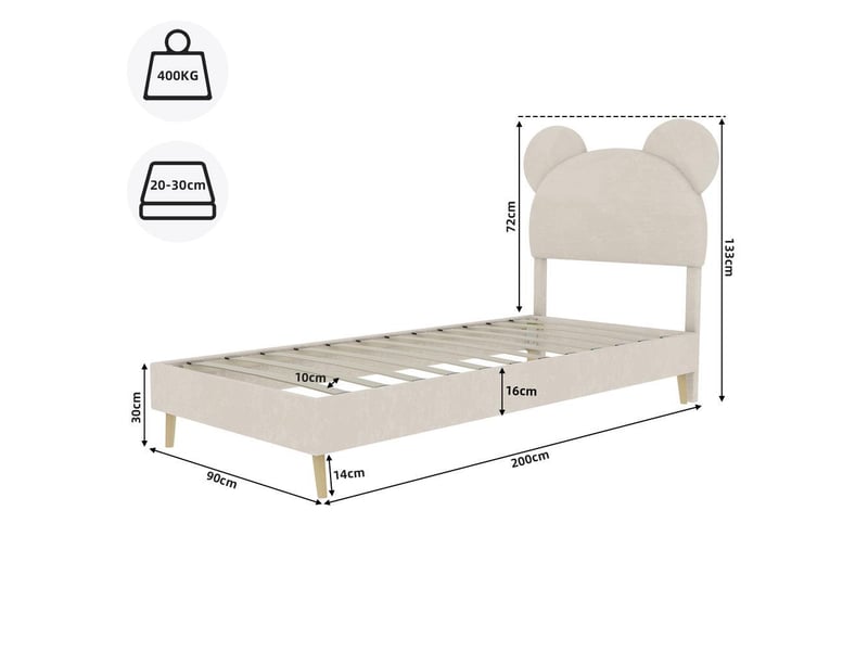  Lit rembourré minimaliste moderne 90x200 cm beige, tête cartoon moelleuse, base solide basse sans rangement ni vérin, sans matelas  - Conforama D