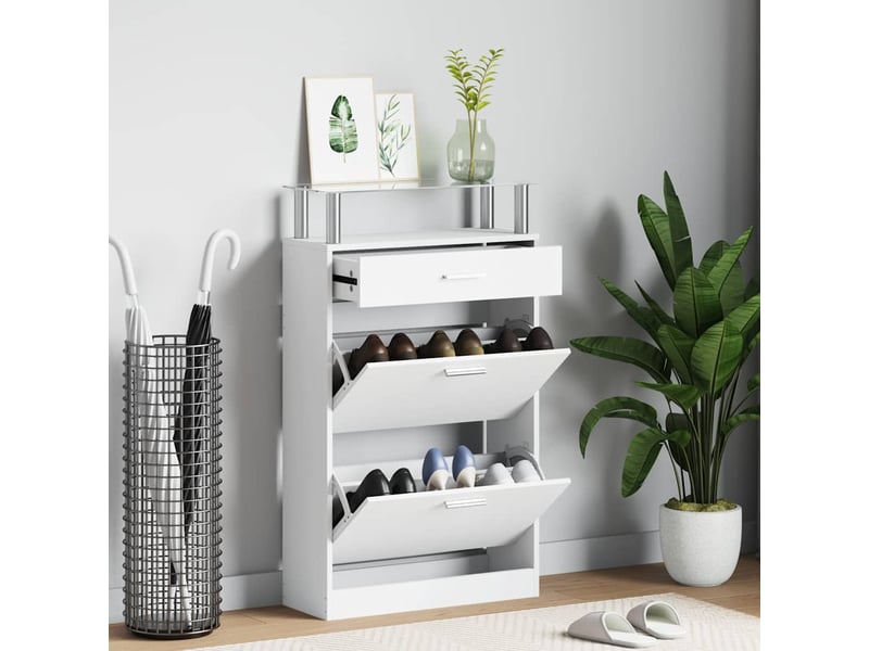  Meuble à chaussures, armoire à chaussures avec tiroir et plateau en verre bois blanc  - Conforama B
