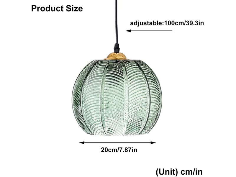  Suspension en verre vert clair abat-jour moderne art déco e27 20cm  - Conforama B