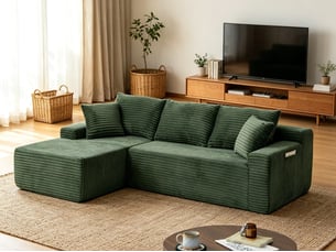 Canapé d'angle compressé gauche fixe <strong>BGSRYAO</strong> <strong></strong> 3 places Velours côtelé Vert