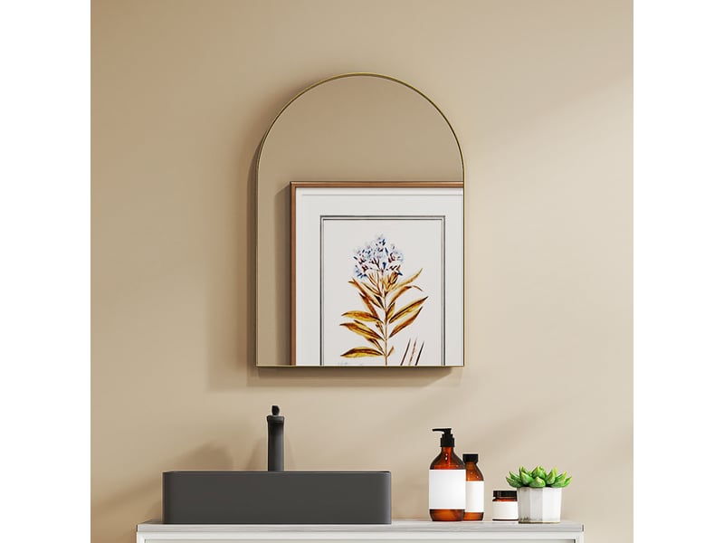 Miroir mural arqué miroir de salle de bain avec cadre en alliage d'aluminium pour chambre salon entrée 50 × 70 cm or - Conforama C