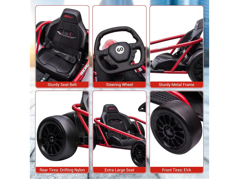  Kart électrique pour enfant 24 v, mode dérive, 2x300 w, siège réglable, mp3, 70 kg – rouge PTO_0YXZLG79 - Conforama D