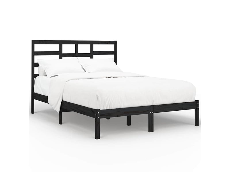  Lit double- lit adulte -  cadre de lit sans matelas noir bois massif 140x190 cm  - Conforama A