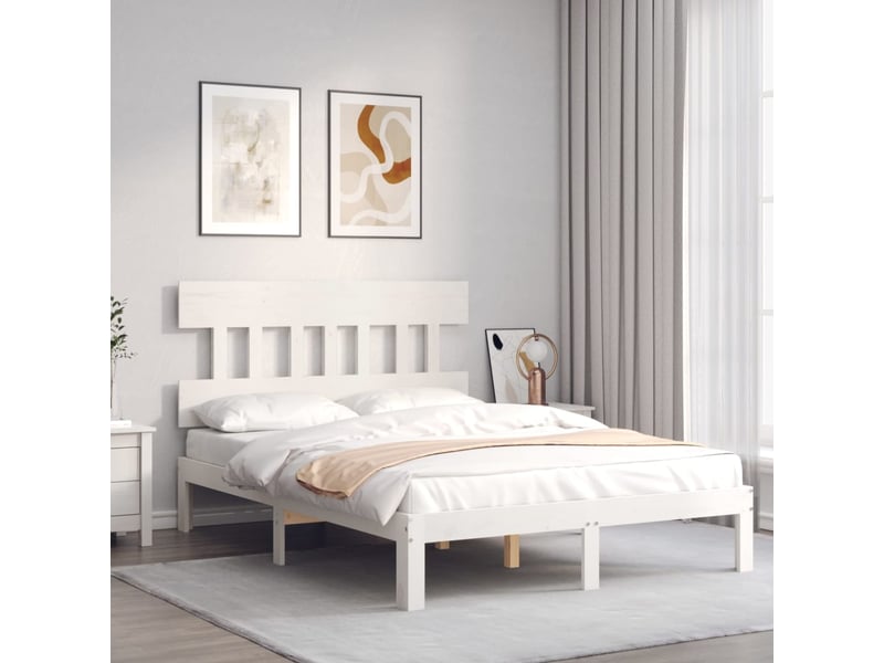  Lit double- lit adulte -  cadre de lit sans matelas blanc 120x200 cm bois de pin massif  - Conforama B