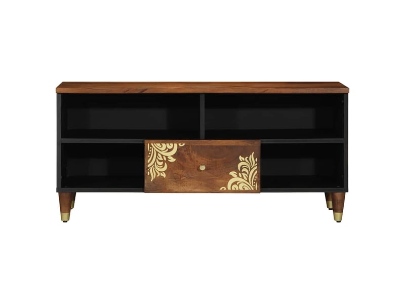  Meuble tv - banc tv - meuble de rangement marron miel 100 x 33 x 46 cm bois de mangue massif  - Conforama C