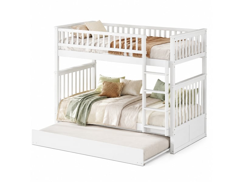  Lit superposé 200×90 cm avec couchage gigogne 190×90 cm, couchage inférieur séparable, en pin et mdf  - Conforama A