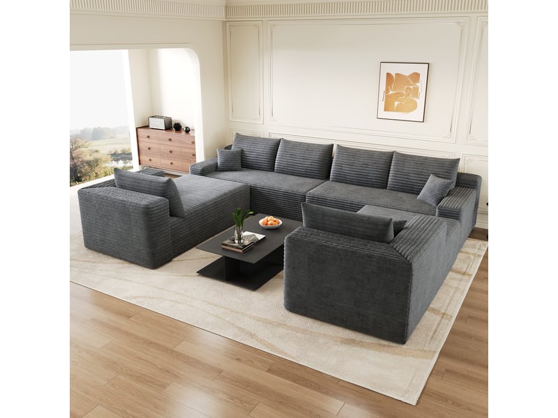  Canapé modulable convertible 2 places 302 x 242 x 83 cm, canapé-lit sans structure, rembourrage mousse, design minimaliste, velours côtelé, gris Bliss Lite - Conforama D