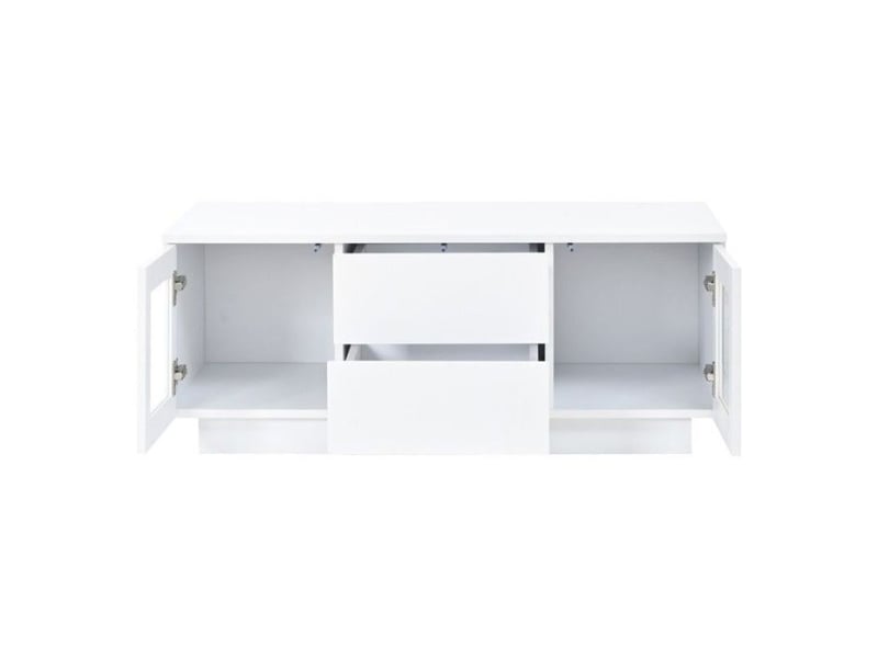  Table basse blanc brillant 100x50x40cm,éclairage led pilotable par application,rangement,table de salon, bureau et espace de  - Conforama E