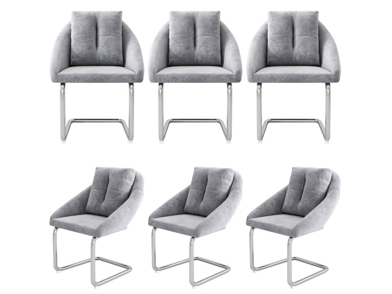  Lot de 6 chaises de salle à manger en velours gris avec coussins  - Conforama A