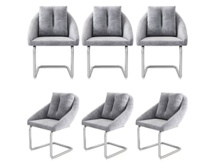 Lot de 6 chaises de salle à manger en velours gris avec coussins