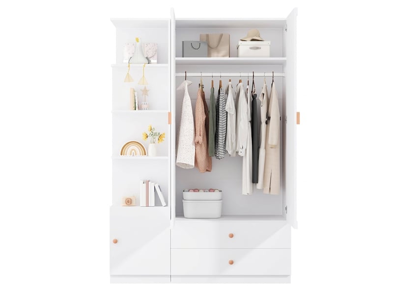  Armoire blanche moderne 200x135x45 cm avec 2 tringles et 2 tiroirs  - Conforama A
