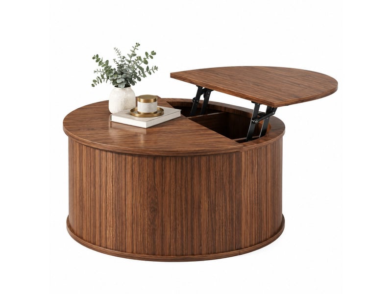Table basse ronde 88 x 88 x 53,5 cm en mdf avec rangement et plateau relevable noyer chicfurn - Conforama A