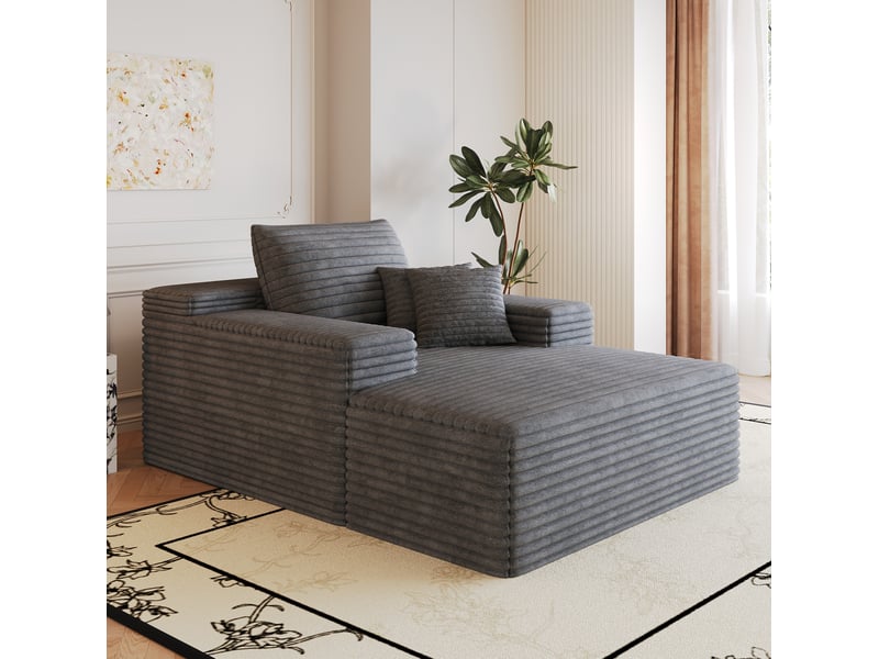  Méridienne 1 place modulable sans montage avec assise profonde et mousse en velours côtelé gris foncé  - Conforama D