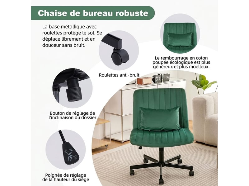  Chaise de bureau pivotante en tissu réglable en hauteur sans accoudoirs à roulettes silencieuses  - Conforama D