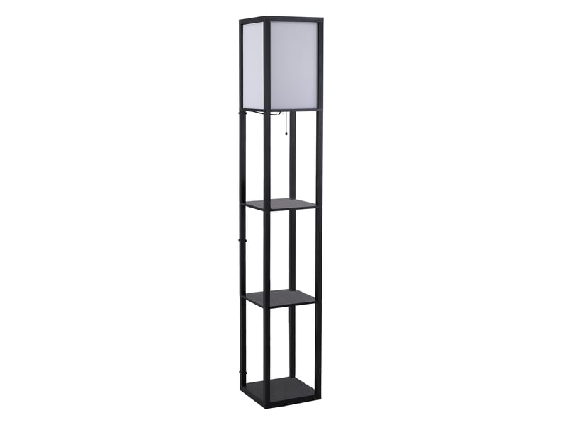 Lampadaire avec compartiments de rangement, lampe moderne en bois, ampoule e27, pour salon, chambre, bureau, noir  - Conforama A