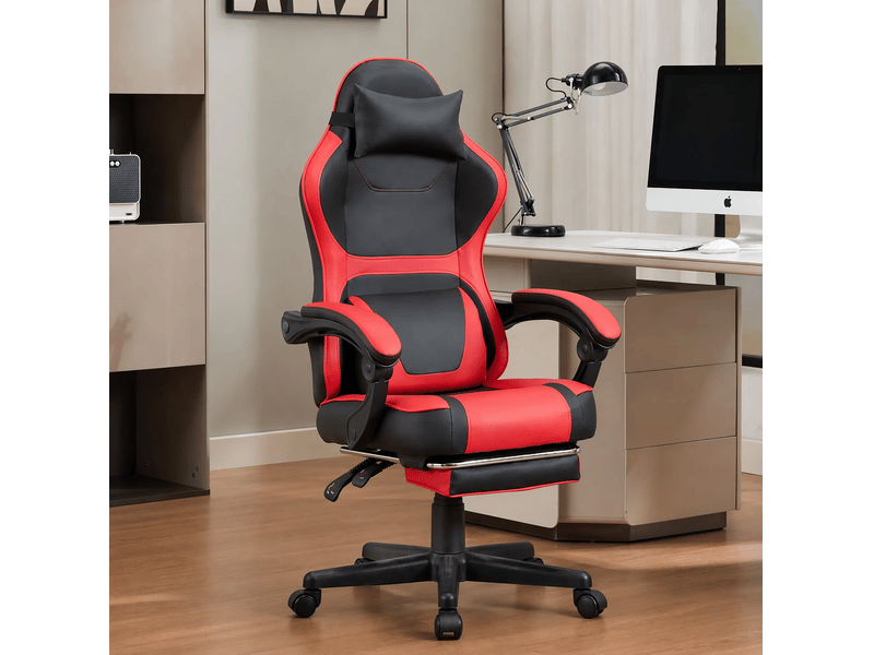 Chaise gaming ergonomique 61 x 54 cm – noir et rouge – repose-pieds rétractable et soutien lombaire réglable - Conforama B
