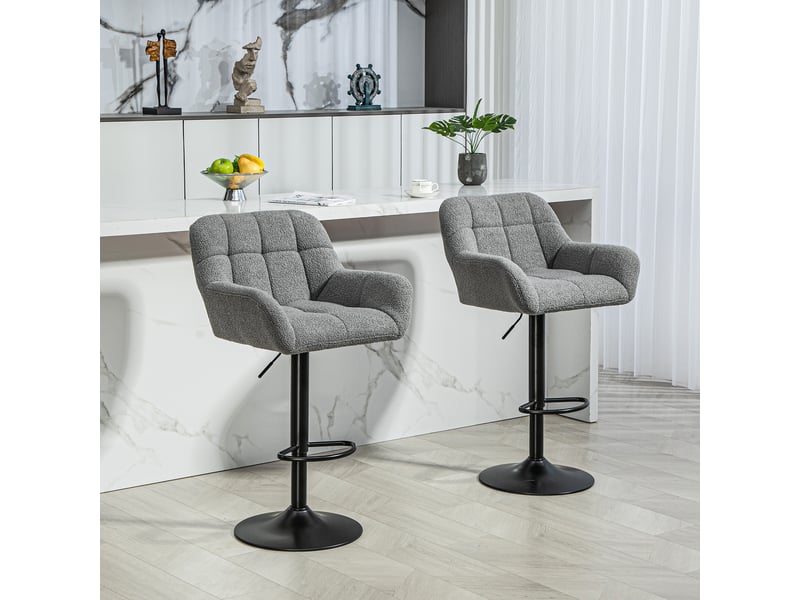  Lot de 2 tabourets de bar, style rétro, hauteur réglable, aspect polaire, gris et noir  - Conforama D