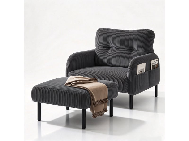  Fauteuil individuel en tissu velours côtelé avec repose-pieds, accoudoirs munis de poches latérales, structure métallique stable DUD2018 - Conforama A
