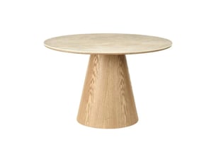 Table de salle à manger ronde lumea 120 cm en céramique beige avec pied central aspect bois – 4 places