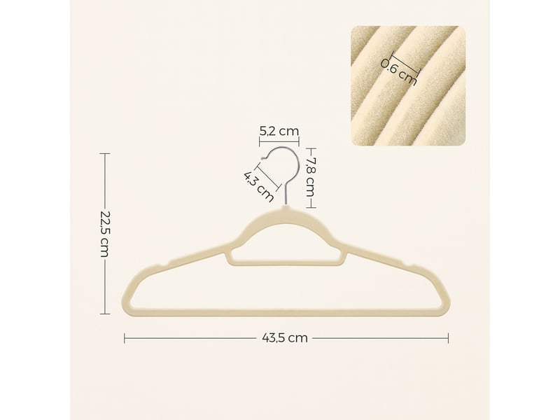  Lot de 20 cintres en velours antidérapants gain de place 43,5 x 0,6 x 22,5 cm pour manteaux chemises robes beige 12_0009339  - Conforama B