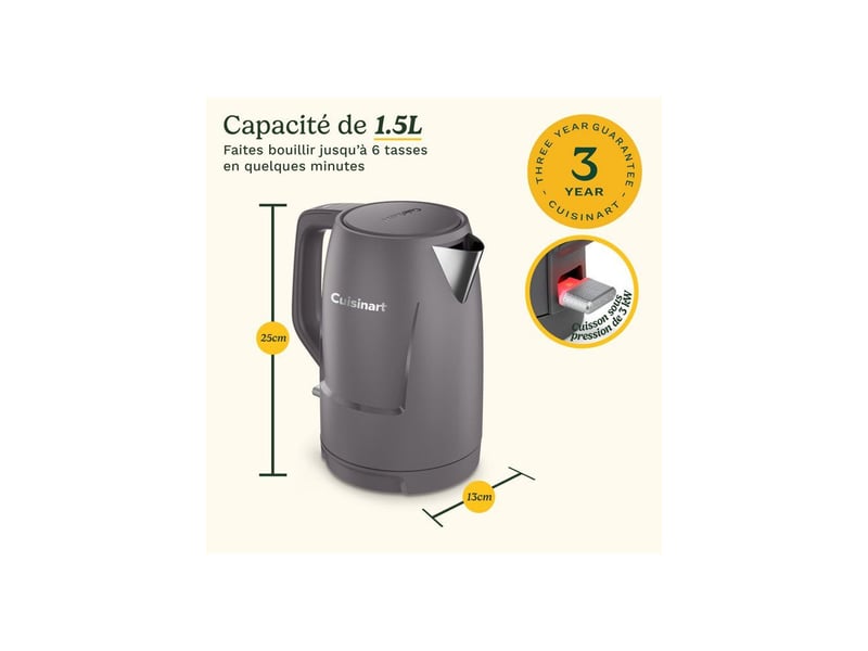  Bouilloire electrique 1.5 l double paroi 3 kw stone grey jk1200e CUI3030050198232 - Conforama A