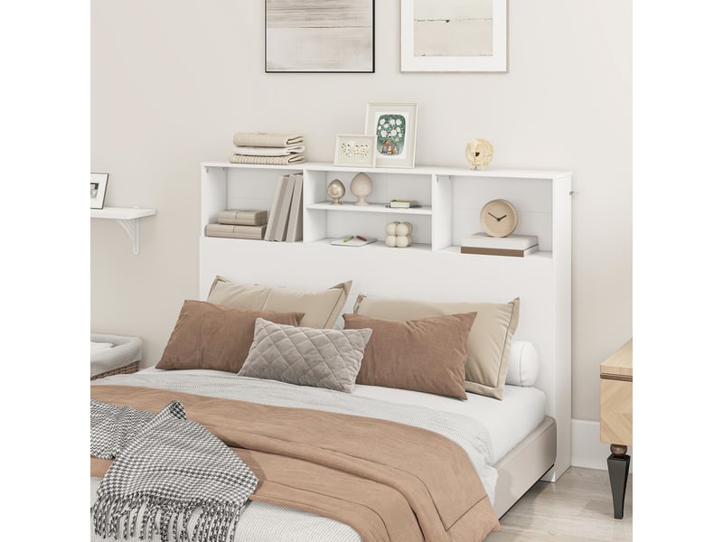  Tête de lit sur pied avec rangements, accessoire de lit 4 compartiments ouverts, 140 x 19 x 103,5 cm, blanc  - Conforama A